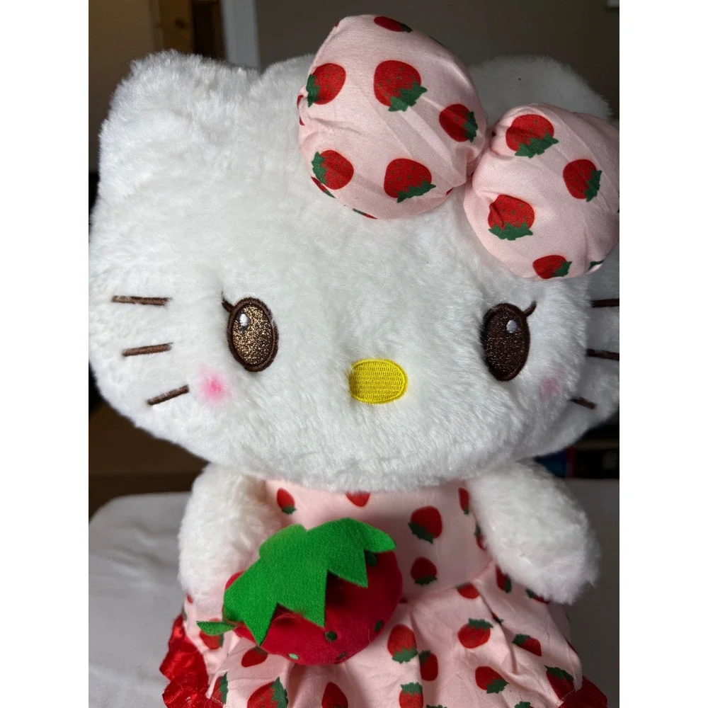 Sanrio Hello Kitty Strawberry Dress Plush Doll Sparkle Eyes 13 Inch White Pink